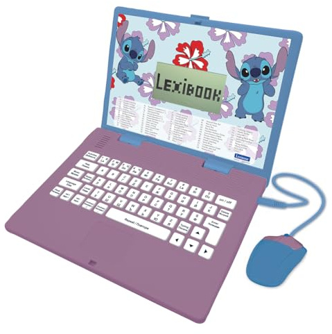 LEXIBOOK, Disney Stitch, Bilingual Bulgarian/English educational computer, Toy for children with 124 language, writing, maths, logic, music activities and games, Blue, JC598Di20