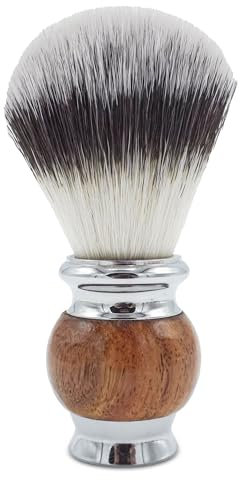 Jack Shaver® Men's Shaving Brush for Soap, Luxury Missanda Hardwood and Stainless Steel, Cream or Foam with Classic Synthetic Silvertip Vegan Friendly Badger Bristles Male Grooming Gift