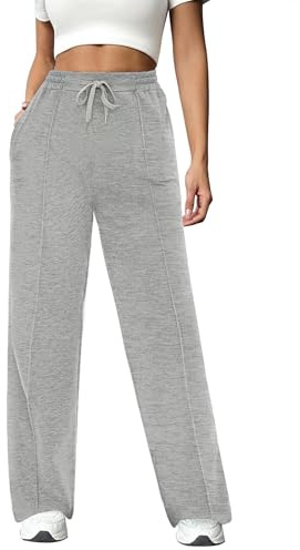 Crewhpo Pantalón Chándal Mujer Algodón Pantalones Deportivos Largos Pantalon con Bolsillos Elástica Cordón Jogger para Casual Correr Jogging