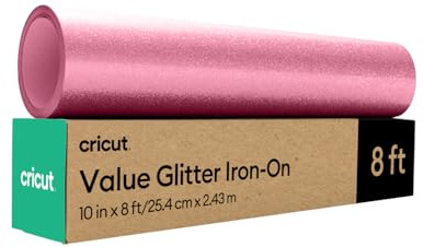 Cricut HTV Glitter Heat Transfer Vinyl | 2.4 m | Pink | Sparkle Iron-On HTV Vinyl for Fabric, Perfect for Custom T-Shirts & DIY Clothing