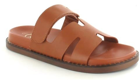 ella Ladies Comfort Slide Sandals, Adjustable Strap, Cut-Out Design, Available in Black, Tan, Rose Gold (Tan, UK Footwear Size System, Adult, Women, Numeric, Medium, 4)
