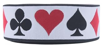 Nastro jacquard tessuto con motivi di carte da gioco 10mt x 35mm – Trifogli, cuori, picche. Bordo del casinò, nastro Royal Flush ideale per progetti di cucito, fai da te e fai da te