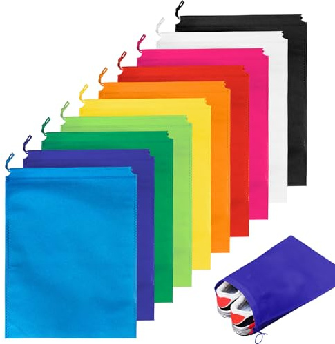 SAIIURV 10 Piezas Colorida Bolsa Zapatos Almacenaje Viaje, Reutilizable Cuerda Única 40 X 30cm No Tejida Bolsas Tela de Zapatos Portátil Transpirables a Prueba de Polvo Shoe Bags para Diario y Hogar