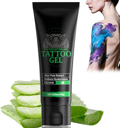 Tattoo Aftercare Gel, Tattoo Gel and Body Moisturiser, Tattoos Soothing Cream with Aloe Vera, Invisible Hydrating Formula for New and Old Tat-toos, Fast Absorbing, Non-Greasy Daily Care,100g