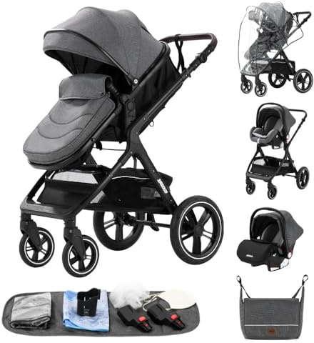 GLOKID 3-in-1 Luxury Baby Travel System Pram - High Landscape Stroller with 360° Reversible Seat, One-Click Folding & Mosquito Net, Lightweight Aluminum Frame for Newborns to Toddlers (X1 Grey)