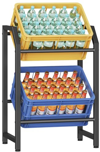 HOOBRO Estante para Botellas de 2 Niveles, Botellero con Capacidad de 150 kg por Nivel, Soporte para Botellas de Estructura Metálica, Estante para Cajas para Cocina, Comedor o Sala, Negro EBK202CJ01