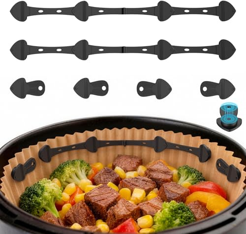 Alyvisun 6 Pcs Air Fryer Silicone Magnets, Reusable Airfryer Magnets for Paper Liners, Helps Prevent Parchment Paper Slipping, Fits Single & Dual Basket Air Fryers, Black