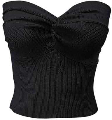 Top de Punto Elegante sin Tirantes de Color sólido para Mujer, Tops Cortos con Sujetador Bandeau de Tubo elástico para Uso Informal o de241