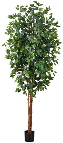 Nearly Natural 7ft Triple Trunk Artificial Ficus Tree with Natural Wood Trunks, Fake Tree For Indoor Home Decor, Faux Ficus Tree with Black Nursery Pot