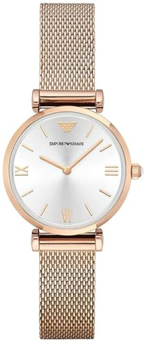 EMPORIO ARMANI Gianni T-Bar Womens Quartz Watch with Silver Dial and Rose Gold Stainless Steel Bracelet AR1956