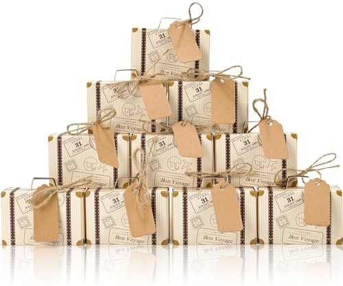 VGOODALL 50PCS Mini Suitcase Party Favor Box, 3x2x1.2 Small Gift Box with Tags for Travel Themed Party, Bridal Shower, Wedding