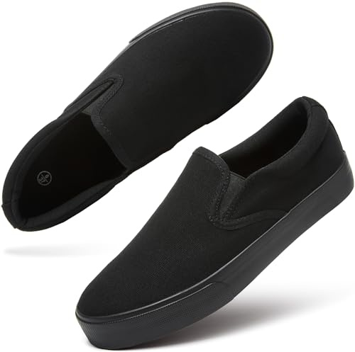 Women's Canvas Slip On Shoes Fashion Sneakers Flats Shoes White Canvas Shoes(Full Black.US6)