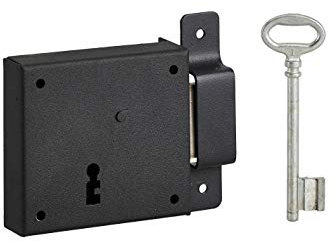 THIRARD - Serrure horizontale en applique à clé pour porte de cave, pêne seul, droite, axe 50mm, 85x76mm, noir, 1 clé