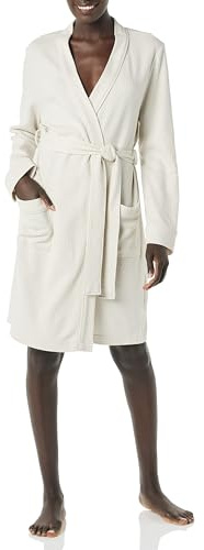 Amazon Essentials Women's Lightweight Cotton Waffle Mid-Length Bathrobe (Available in Plus Size), Beige, Small