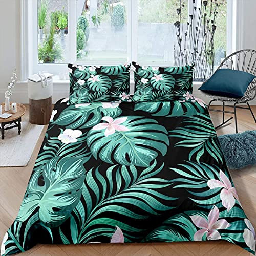 Palm Leaves Duvet Cover Set Tropical Leaves Plant Botanical Bedding Set for Kids Boys Girls Adults Green Plants Comforter Cover 2Pcs Breathable Microfiber Bedding with 2 Pillowcases Double