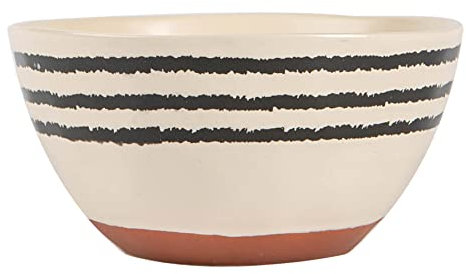 Nicola Spring Stoneware Cereal Bowl - Striped Rim - Pack of 1 - Ceramic Tableware Large Patterned Bowls Dishwasher & Microwave Safe for Pasta, Salad, Noodles, Rice, Soup