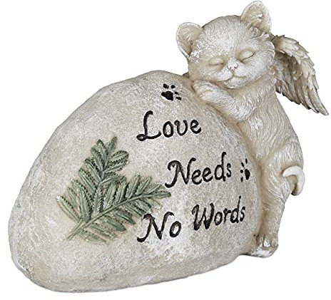 Relaxdays Placa Conmemorativa Gatos, Figura Decorativa Jardín, Piedra Tumba Inscripción, Resistente a Intemperie, Crema