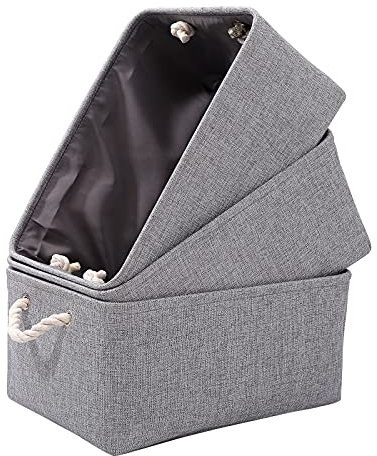 PWVMWM Small Grey Storage Box with Handles, 3 Pcs Thicken Canvas Storage Boxes, Wardrobe Storage Baskets, Collapsible Linen Storage Box for Toys, Clothes and Other Sundries (Grey, 31x21x16cm)