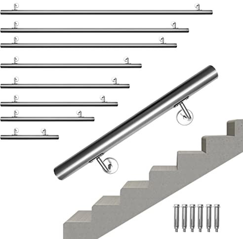 Jopassy Handlauf Edelstahl Geländer,Treppenhandel, 80cm langer Handlauf,42mm, verwendet für Innen- und Außentreppen,inkl Wandhalterung und Endkappen