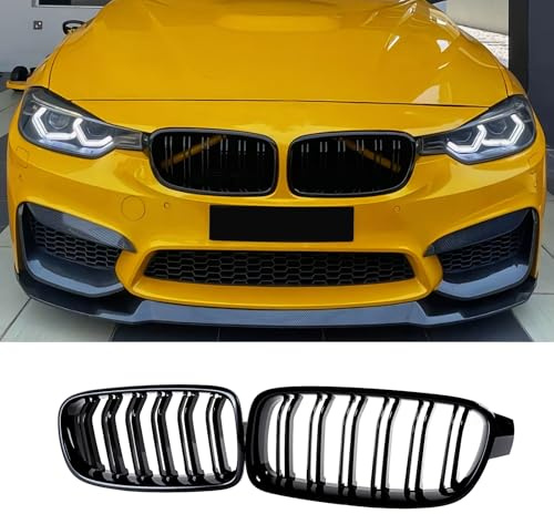 Hengjiayao F30 F31 Parrilla Rejilla De Radiador para BMW Serie 3 F30 F31 Rejilla Frontal F30 Brillante Accesorios Serie 3 F30 2012-2018 Doble Puente Deportiva Negro(For 3er F30 2012-2018)