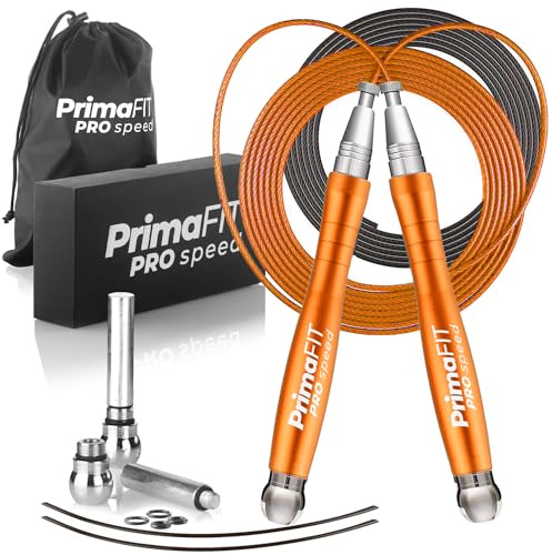 PrimaFIT Pro Speed Hopprep vuxen fitness för män kvinnor viktat hopprep 3 m justerbar självlåsande aluminium boxning gym MMA crossfit träning reservkabel vikter skydd bärväska (orange)