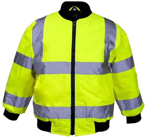 Fashion's island Warnschutz-Bomberjacke mit Reißverschluss, hohe Sichtbarkeit, langärmelig, Strickkragen, Gelb, 4-6 Years
