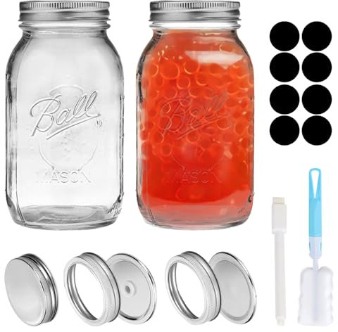 Svitzoot Bocaux de Kimchi en Verre 1L Couvercle Hermétique - Conservation Multi-usages Céréales, Confitures, Pâtes Noix - Meal Prep 2 Set