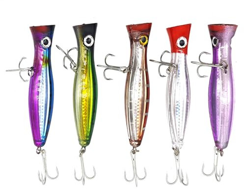 TUXIBIN Oberflächenköder - Popper, große Popper Köder, schwimmende Köder, Topwater Angelköder, Salzwasser Angeln künstliche Harte Kunstköder Barsch Thunfisch für Seabass, Hecht, Barsch 13 cm 43g 5-12
