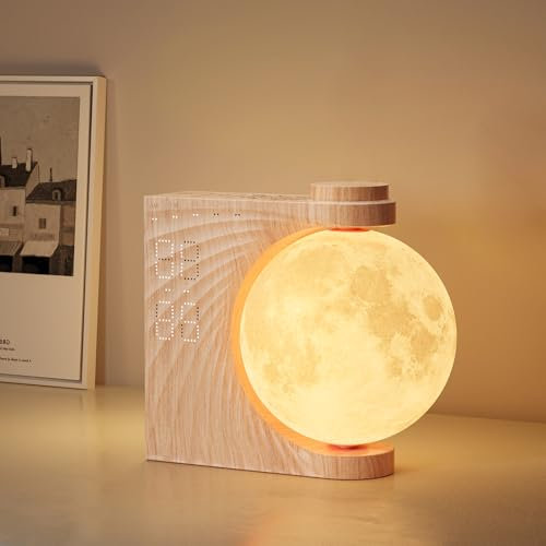 Moon Lamp with Alarm, LED Radio, Clock, Alarm Clock Simulator, Sound Machine with Moon Night Light, Snooze Function, Wake Up Light, 10 Sonsl Nature, 8 Colours