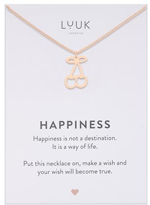 LUUK LIFESTYLE Adjustable Cherry pendant necklace for women, stainless steel, 50cm waterproof chain, small gift ideas for bestfriend with HAPPINESS gift card, rose gold jewellery