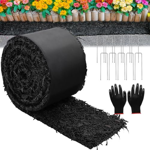 10FT Rubber Mulch Roll, Black Landscaping Garden Mat for Weed Control