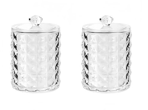 PUTOAHAO 2 Boite Coton Tige en PET Écologique,Distributeur Coton Demaquillant Transparent avec Motif Diamant,Rangement Cosmétiques,Accessoires pour Salle de Bain,Table de maquillage,Bureau (zsw tm FS)