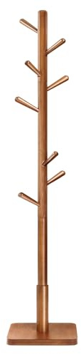 VASAGLE Coat Rack, Wooden Free Standing Hall Tree with 8 Hooks | Freestanding Coat Rack for Hats, Bags, Purses, Entryway, Hallway, Rubberwood Pole, Caramel Brown, Andi Collection RCR010W01