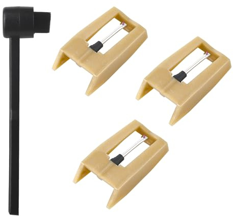 3 Pack Ruby Record Player Needles, Replacement for Crosley Victrola ION Jenson Boytone Turntables, with Stylus Cleaner Brush (Light Tan)