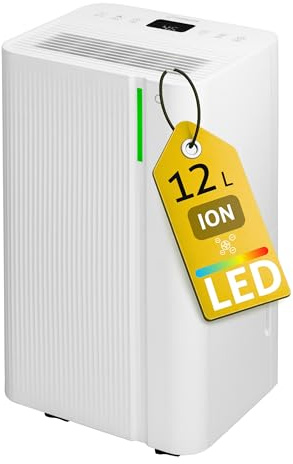 Deumidificatore Casa Muffa Turbionaire LEVI 12 ION, 12L/24h, Purificazione tramite ionizzazione, Poco rumoroso, Timer, Auto-Restart, Adatto fino a 20㎡, Ruote Piroettanti, Doppio drenaggio