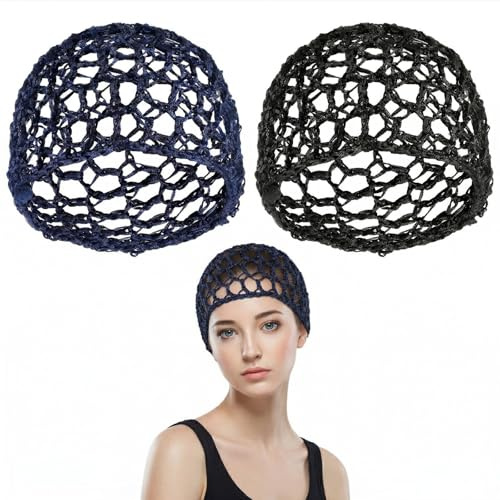 2 retine per capelli per dormire, maglia a uncinetto, per parrucche, a rete, per capelli lunghi (nero, blu marino)
