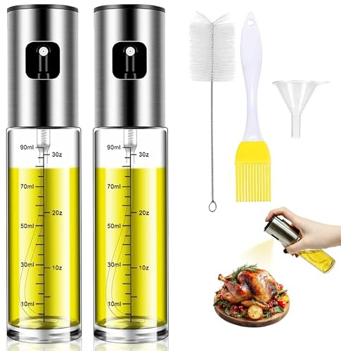 Fitencexu 2er Set Ölsprüher für Speiseöl, 100ml Öl Sprühflasche aus Glas – Ideal zum Kochen, Salat, Grillen & Backen – Perfekter Ölspray für Airfryer & Heißluftfritteuse – Ölzerstäuber Küchenhelfer