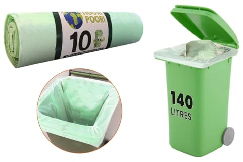 10 bolsas de basura compostables de 140 L, resistentes, extrafuertes, 86 x 107 cm, biodegradables grandes para cubos de basura, bolsas de basura de jardín, bolsas de basura y bolsas compostables para