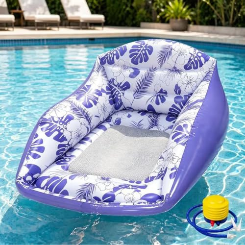 Huiteng XR Inflatable Lounge Sofa Pool, Heavy Duty PVC+Mesh for Lake Beach | 3-in-1 Inflatable Pool Lounge Chair with Cooling Mesh Seat & Cup Holder, Quick Setup, Leak-Proof & Portable for Lake Beach
