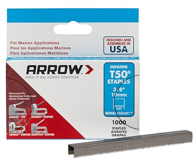 Arrow Fastener 506M1 Heavy Duty T50 Monel Staples for Marine Applications, 3/8-Inch Leg Length, 3/8-Inch Crown Size, 1000-Pack