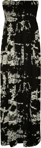 WearAll Plus Size Womens Printed Bandeau Stapless Ladies Shirred Long Maxi Dress - Tie Dye - 20-22