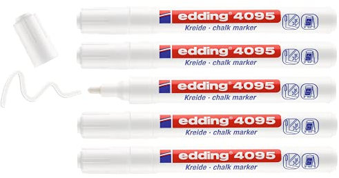 edding 4095 Kreidemarker Sets - Rundspitze 2-3 mm - Kreidestift für Tafel abwischbar - zum Beschriften von Fenster, Glas, Spiegel - Tafelstift mit deckenden Farben