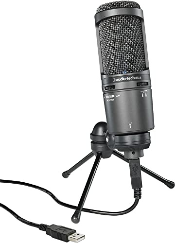 Audio-Technica AT2020USB+ Condenser Microphone with Cardioid Pattern (USB Port) for Voiceover, Podcasting, Vocals or Instrumental Live Recordings