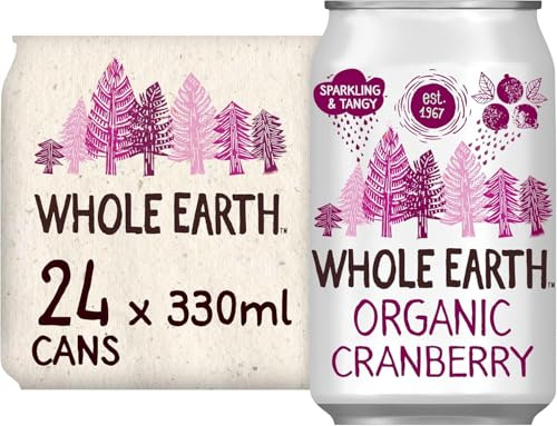 Whole Earth - Pack de 24 Bebidas Refrescantes Ecológicas de Arándanos de 330 ml - Sin Azúcar Añadido y Sin Gluten - Apta para Veganos - Elaborada con Ingredientes Naturales