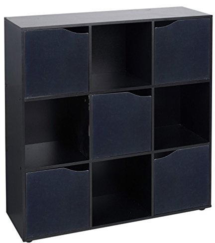 Estantería de madera con diseño de cubo y puertas, Black with Black Door, 9 Cube
