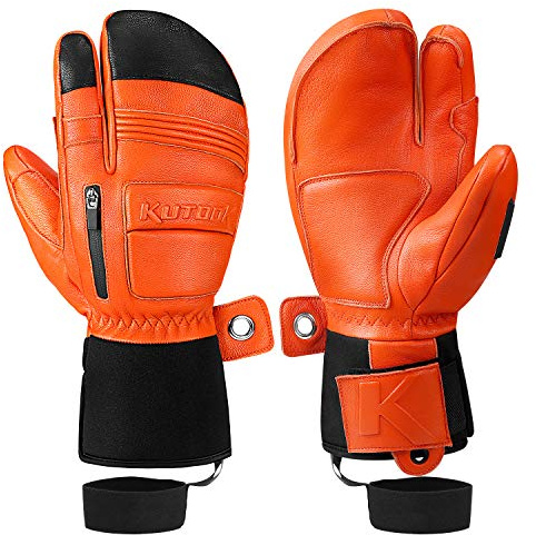 KUTOOK Guantes Esquí Impermeable Hombre Mujer Guantes Piel De Cabra Snowboard Invierno Nieve 3M Thinsulate y Acolchado De EVA(GS506)