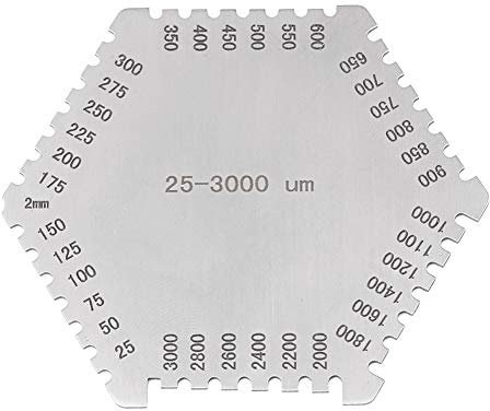 Regun Medidor de espesor de película húmeda, peine hexagonal de película húmeda de Acero inoxidable, alta precisión, con estuche protector, para medir la pintura y revestimiento(25-3000Um)