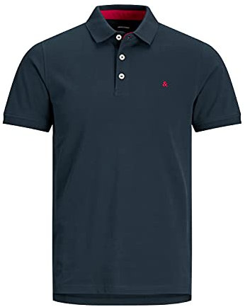 Jack & Jones Herren Slim Fit Polo Shirt JJEPAULOS Uni Sommer Hemd Kragen Kurz Arm Basic Pique Cotton, Farben:Dunkelblau-2, Größe:XXL
