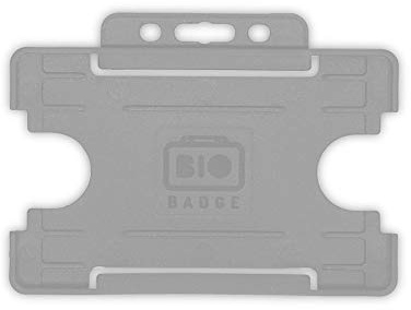 BioBadge Grey ID Card Holders Open-Faced for ID Badges, Landscape, 100 Pack