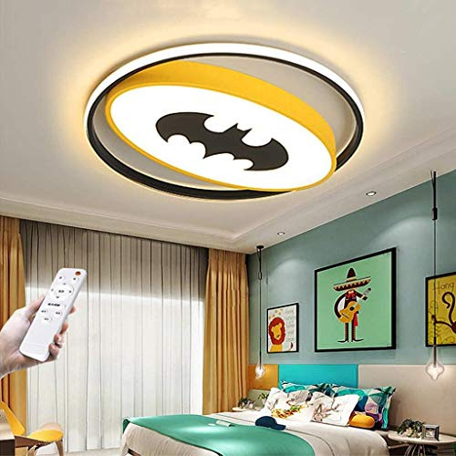 LED Plafonnier Pour Enfants Creative Batman Enfants Lampe de Plafond Dimmable Avec Télécommande Ultra Mince Acrylique Bande Dessinée Lampe Pour Enfants Chambre Salon Lustre Décorative Jaune,40cm38W